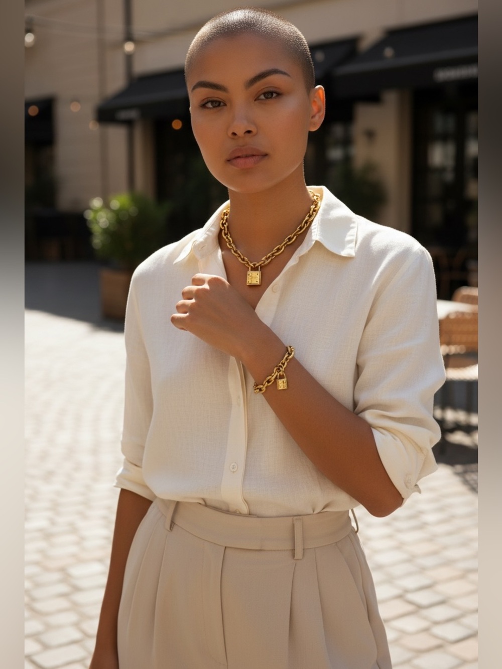 MICHAEL Michael Kors Gold-tone Padlock Chain Bracelet and a neck chain